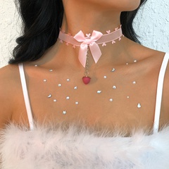 N9634 Ornament Elegant Lady Europe and America Cross Border Necklace Bow Peach Heart Pendant Fashion New Gauze