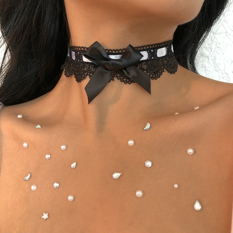 N9635 European and American Fashion Short Necklace Lace Bow Simple Necklace Bundle Neck Fabric Creative Necklace