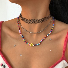 ethnic rice beads lace stacking multi-layer geometric atmosphere smiling face round bead necklace
