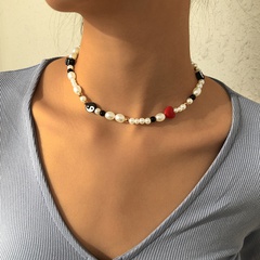 N9610 Europäischer und amerikanischer grenz überschreiten der Schmuck Böhmischer Stil weiche Keramik Mode Halskette geometrische Perle Pfirsich Herz neue Halskette