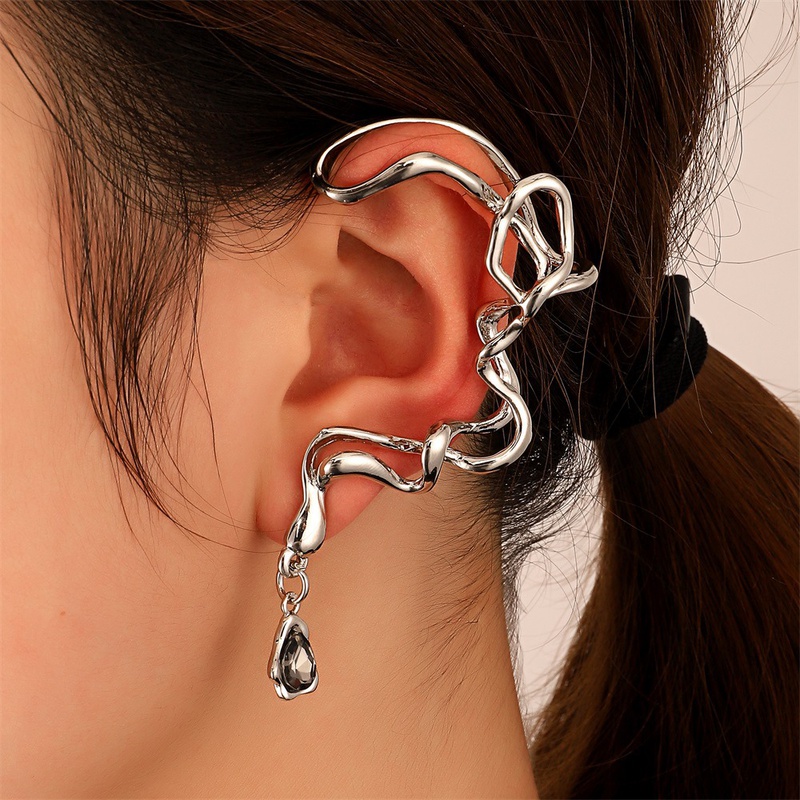 European and American Exaggerated Sweet Cool Alloy Irregular Auricle Ins Cold Style Design Abstract Water Drop Ear Clip Single Female