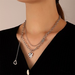 retro black and white checkered pendant checkerboard double clavicle chain