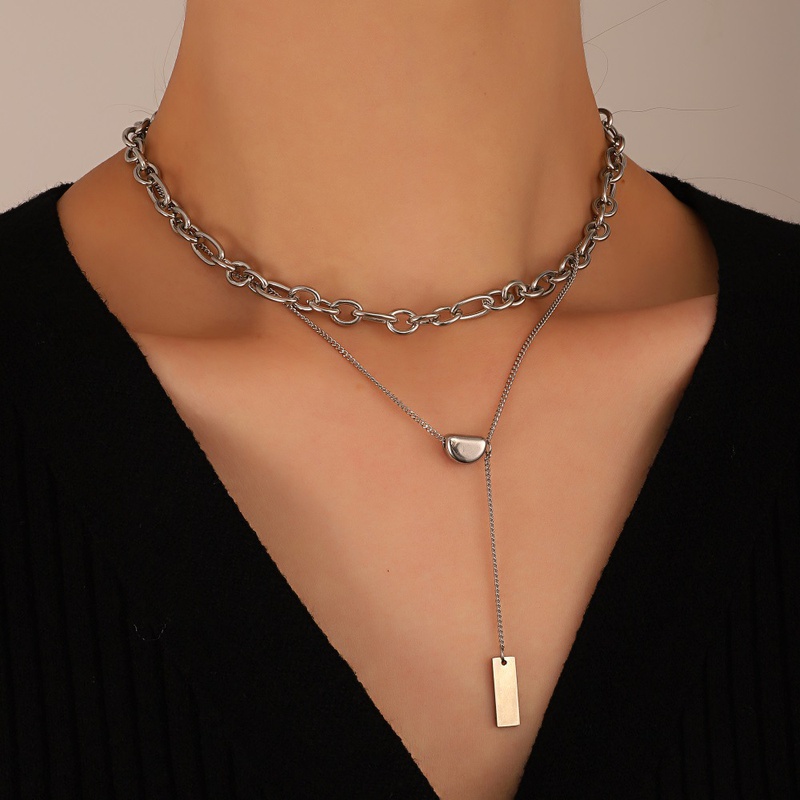 Korean stainless steel double layered lucky bean chain clavicle wholesale