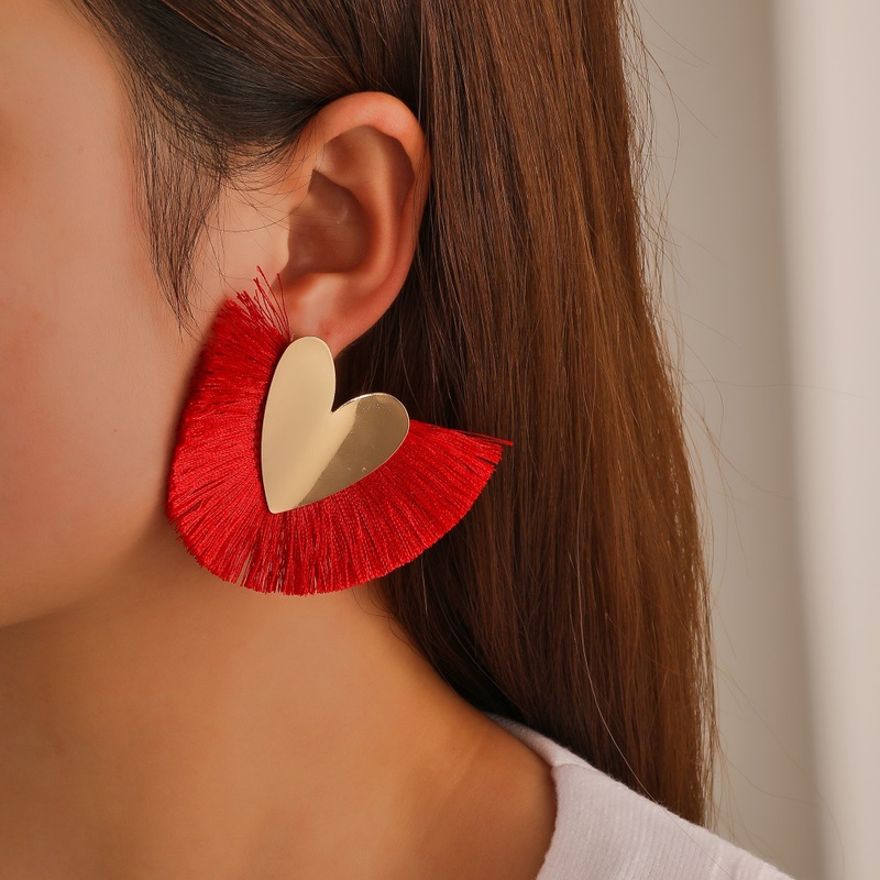 Bohemian fanshaped tassel earrings ethnic style retro handmade geometric earrings