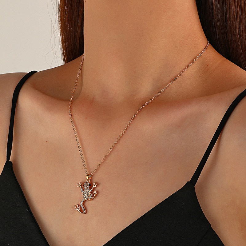 cute diamond frog pendant necklace small fresh cartoon animal long clavicle chain