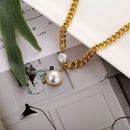 European and American Graceful and Fashionable Fabulous Pearl Pendant Hipster Clavicle Chain Titanium Steel Niche Short Necklace CrossBorder Wholesalepicture9