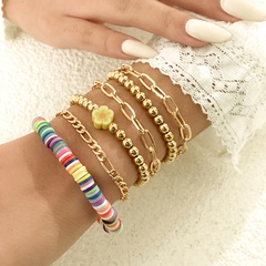 ethnic cross round bead set bracelet female soft clay colorful braided beaded bracelet