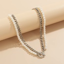 Temperament Double Layer Imitation Pearl Cross Chain OT Buckle Pendant Clavicle Necklacepicture10