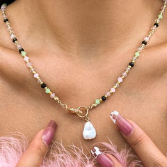 Elegant Shaped Imitation Pearl Tassel Pendant Necklace Women's Simple Contrast Color Bead Necklace Ornament