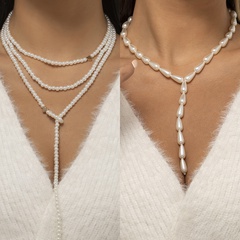 retro water drop pearl tassel necklace stacking clavicle necklace