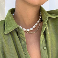 Europe and America Cross Border New Personalized Simple Pearl Necklace Fashion Retro Patchwork Multi-Layer Pearl Chain Clavicle Chain Jewelry