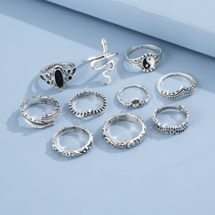 European and American cross-border  gossip feather snake carved retro joint ring ten-piece set