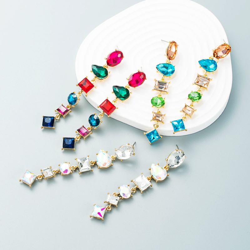 fashion alloy diamondstudded geometric long earrings female trend ear jewelry