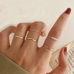 cross-border fashion simple wave pearl retro wild joint ring five-piece set