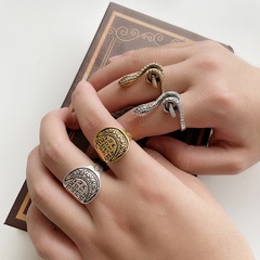 Amazon Cross-Border European and American Personalized Vintage Engraving Snake Ring for Women Simple Lettering Antique Silver Ring Ornament Wholesale