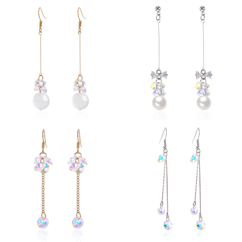 Korean fashion simple long opal earrings bow zircon earrings
