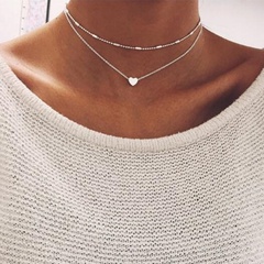 Ornament Simple Street Style Europe and America Cross Border round Beads Women's Copper Necklace Love Heart Heart-Shaped Diomand Necklace