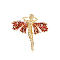 Court Retro Artistic Angel Butterfly Brooch Gold Creative Enamel Diamond-Studded Pin Clothing Accessories in Stock Wholesale