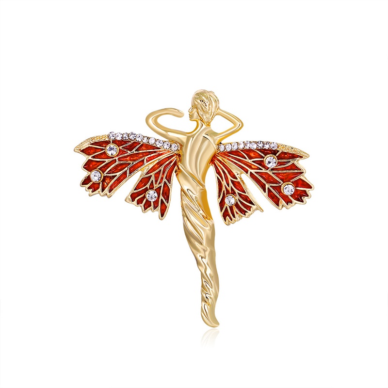 Court Retro Artistic Angel Butterfly Brooch Gold Creative Enamel DiamondStudded Pin Clothing Accessories in Stock Wholesale