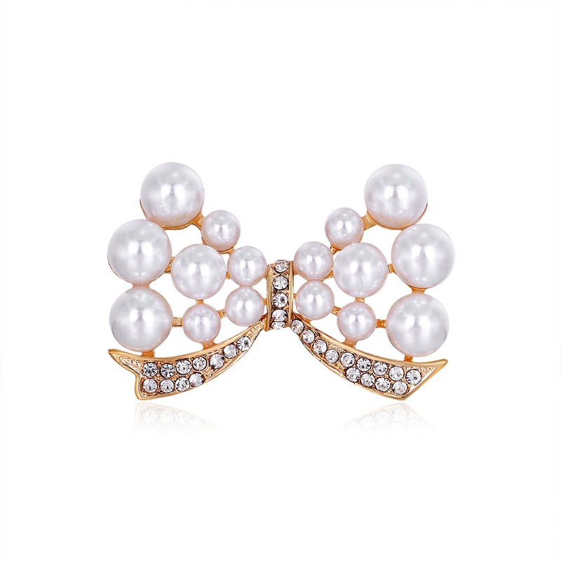 New simple fashion diamondstudded pearl bow brooch clothing accessories wholesale