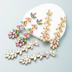 2021 fashion exaggerated alloy diamond-studded flower long earrings female wholesale
