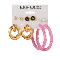 Korean Fashion 5 Pairs Geometric Ear Studs Set Pearl Deer Sequined Earrings Cross-Border Amazon Earrings for Women Wholesale