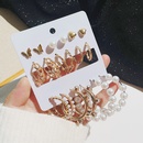 Korean fashion butterfly love 9 pairs of earrings set pearl rhinestone golden geometric earrings wholesalepicture9