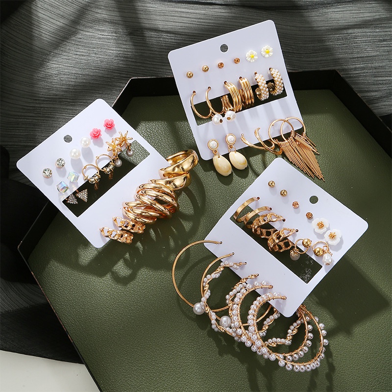 heart imitation pearl earrings 9 pairs of creative personality earrings set wholesale