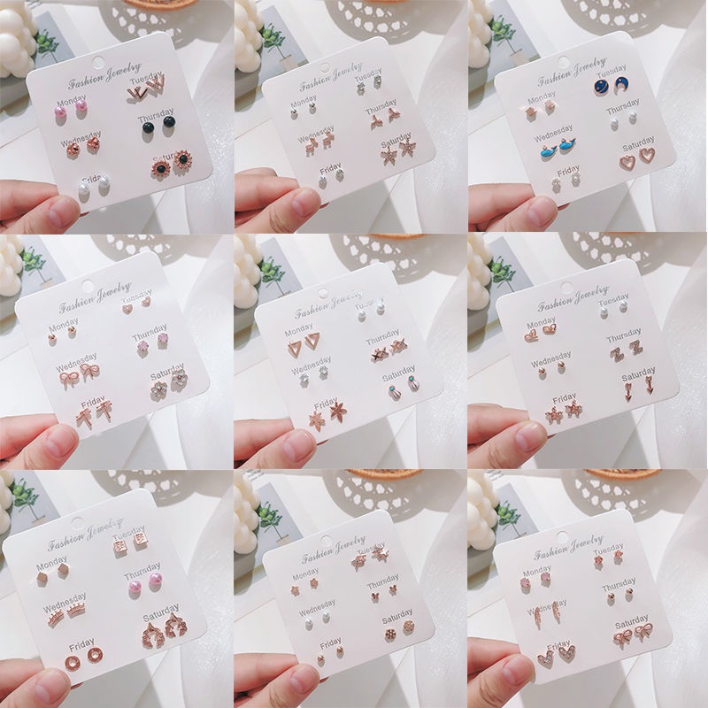 Korean version of autumn and winter earrings set temperament pearl bow earrings wholesale