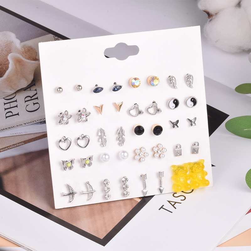 CrossBorder European and American Graceful and Fashionable 20 Pairs Earings Set Vintage Pearl Bear Butterfly Earrings Wholesale Foreign Trade Hot Sale