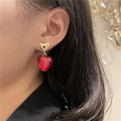 French retro cherry red heart diamond niche design temperament wild fashion earrings