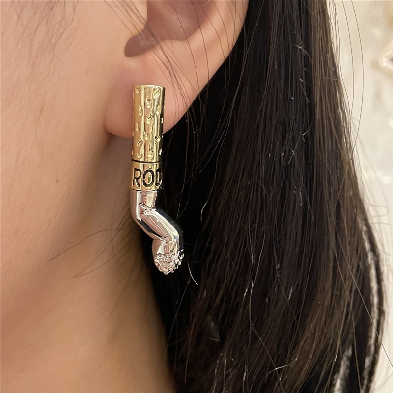 hiphop personality cool cigarette earrings gold and silver twocolor exaggerated fashionable earrings