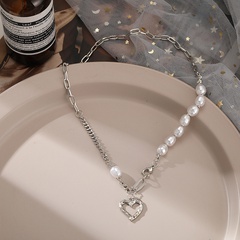Creative New Simple Fairy Jewelry Stitching Chain Pearl Love Pendant Necklace