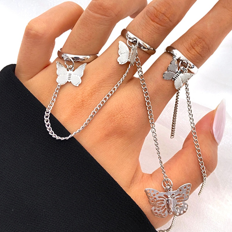 new style sweet and lovely tassel chain butterfly ring 2piece set