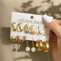 2021 New Creative Simple Fashion Temperament Women's Jewelry Pearl Pendant Lotus Earrings 9-Piece Set
