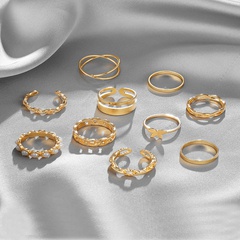 New Creative Simple Jewelry Butterfly Pearl Cross Ring 10-Piece Set