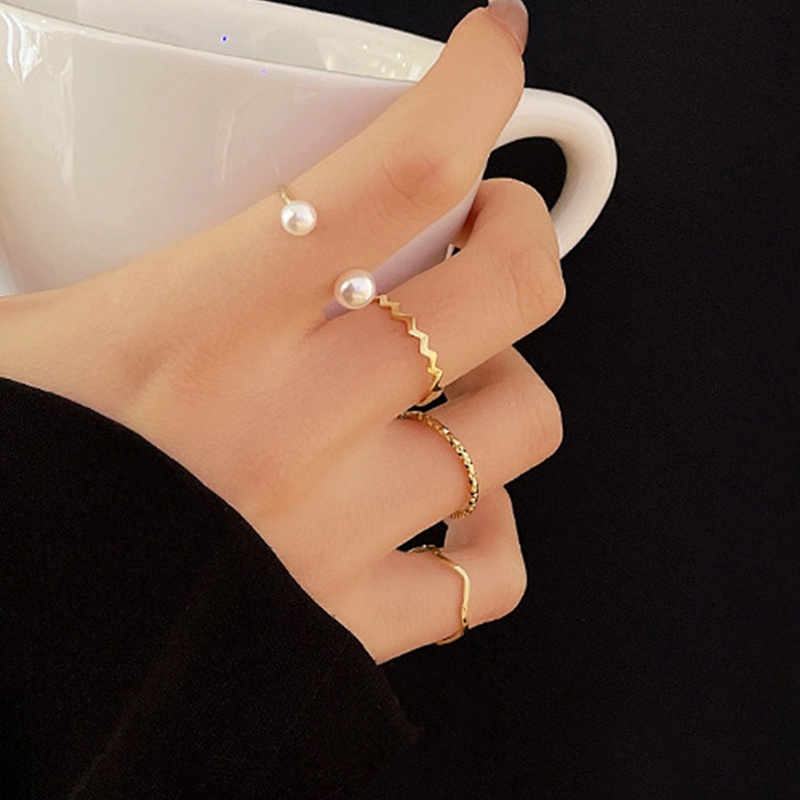 new creative fashion temperament jewelry simple two pearl ring 4piece set