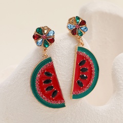 European and American Fashion Exaggerated Fresh Emulational Fruit Thin Earrings Simple Retro Alloy Dripping Watermelon Earrings