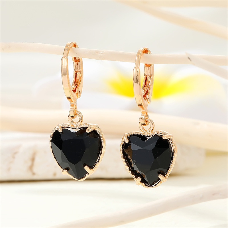 crossborder jewelry simple black zircon love earrings geometric heart pendant earrings