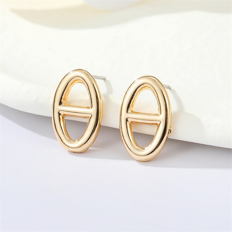 European crossborder jewelry simple pig nose metal hollow oval small earrings