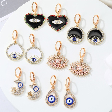 Retro Pearl Eye Color Rhinestone Love Demon Eye Ear Ring Cross-border Jewelry's discount tags