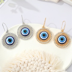 European cross-border jewelry retro hollow rhinestone round demon eye blue earrings