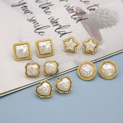 Korean New Simple Square Five-Pointed Star Heart-Shaped Pearl Stud Earrings Geometric and Gold Hemming Earrings Cross-Border Sold Jewelry