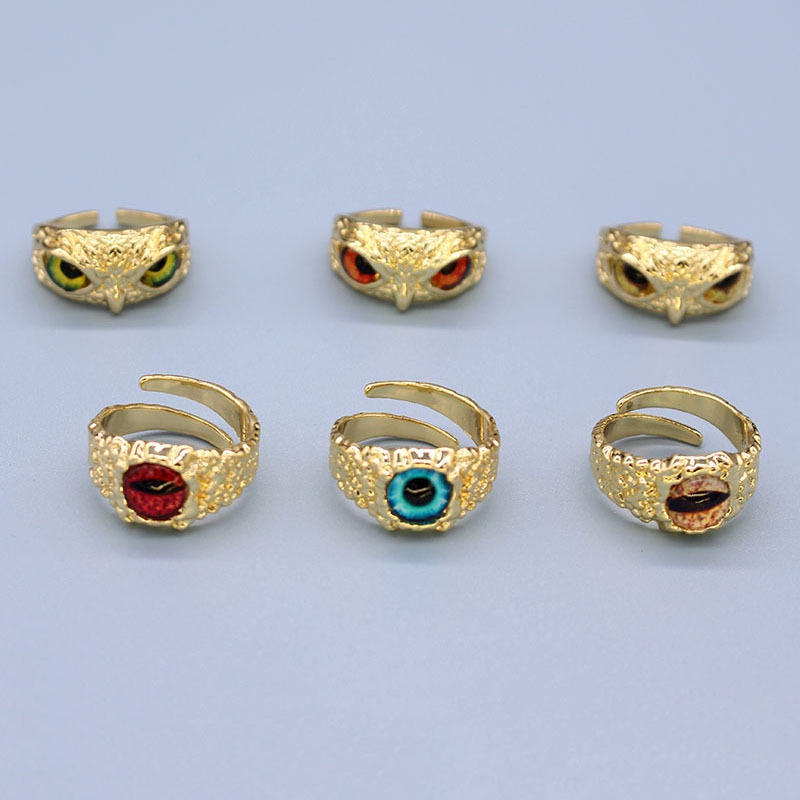 European crossborder jewelry retro punk color eye metal owl ring demon eye open ring