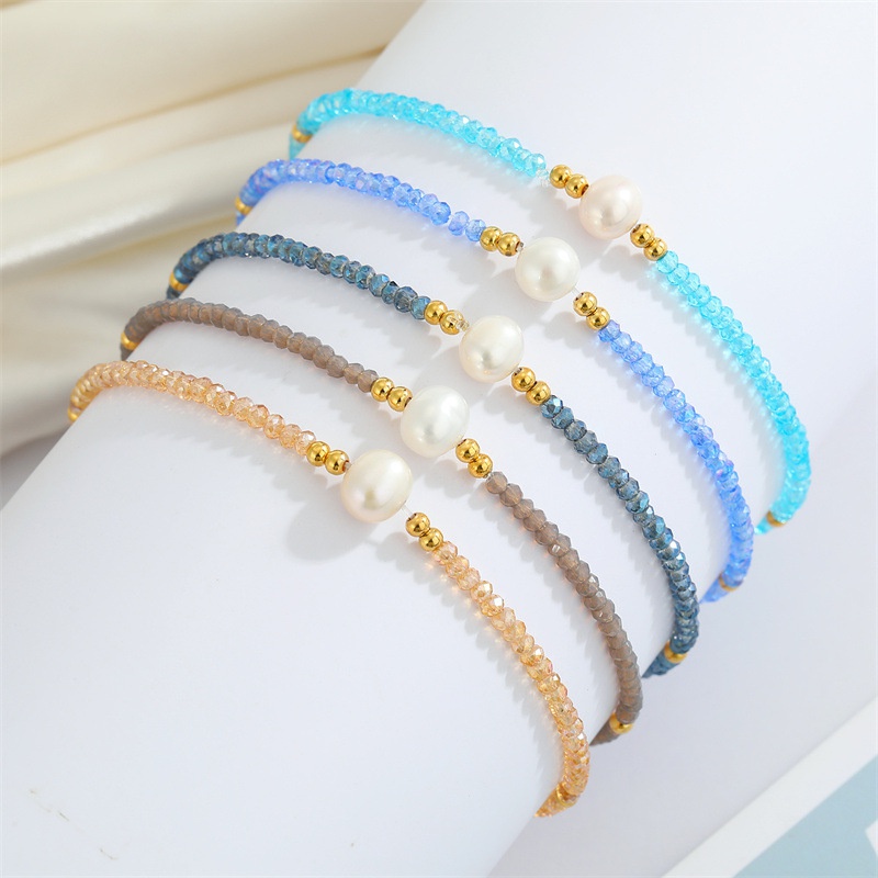 simple new pearl beaded bracelet handwoven rice bead elastic bracelet