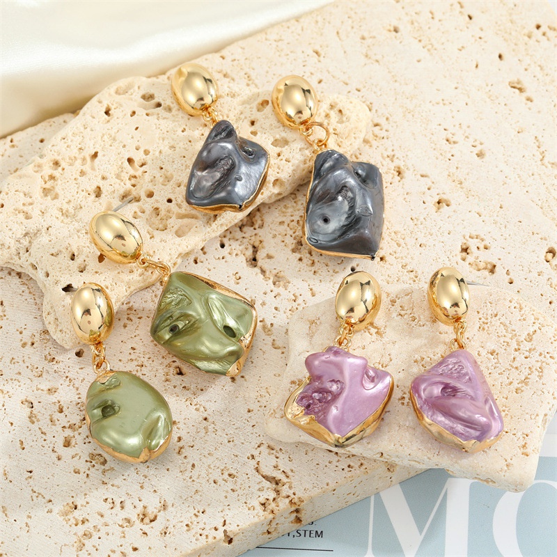 Bohemian Unique Exaggerated Irregular Resin Earrings Candy Color Natural Stone Imitated Earrings CrossBorder Sold Jewelry