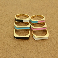 European and American Ins Retro Simple Colorful Oil Necklace Square Ring Cool Contrast Color Metal Open Ring Cross-Border Sold Jewelry