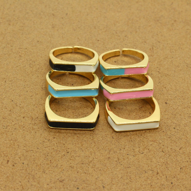 European and American Ins Retro Simple Colorful Oil Necklace Square Ring Cool Contrast Color Metal Open Ring CrossBorder Sold Jewelry