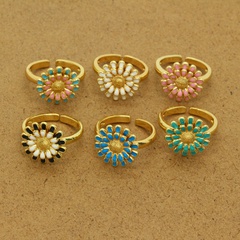 Korean Simple Colorful Oil Necklace Daisy Open Ring Metal SUNFLOWER Adjustable Ring Female Cross-Border