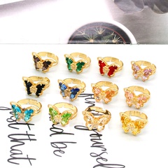 fashion transparent crystal glass butterfly rhinestone opening ring cross-border jewelry